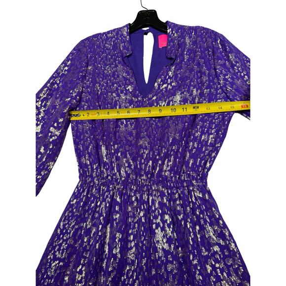 Lilly Pulitzer Purple Metallic Long Sleeve Tiered Dress Silk Blend Approx Size 0 - Picture 6 of 9